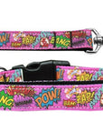 Pet Dog & Cat Nylon Collar or Leash, "Superhero Sound Effects Pink"