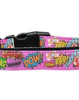 Pet Dog & Cat Nylon Collar or Leash, "Superhero Sound Effects Pink"