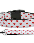 Pet Dog & Cat Nylon Collar or Leash, "White and Red Dotty Hearts"