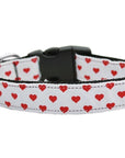 Pet Dog & Cat Nylon Collar or Leash, "White and Red Dotty Hearts"