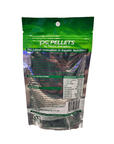 A 4oz package of 2mm PE Pellets from Piscine Energetics, complete with feeding instructions and nutritional information, presented in green packaging that highlights advancements in aquatic nutrition.