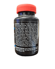 A black supplement bottle with a red cap featuring the Repashi - Morning Wood - Detritivore Insect Premix 3oz label, which showcases a detailed list of ingredients and nutritional analysis. The text highlights various vitamins, minerals, and natural extracts against a white background.