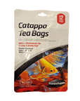 Seachem - Catappa Tea Bags - 12 pack, accompanied by an image of a vibrant fish, are perfect for shrimp and betta fish. These tea bags promote natural behavior and provide tannins for aquatic pets.