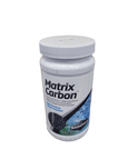 A white container of Seachem - Matrix Carbon - 250ml, featuring a blue label with text describing it as a high-efficiency chemical carbon. The container is equipped with a white screw-on lid.