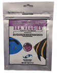 A package of Two Little Fishies - Sea Veggies Purple Seaweed for fish, featuring a resealable design with fish images on it, contains 12g (0.4 oz) of product. You can find instructions to cut or tear along the dotted line at the top.