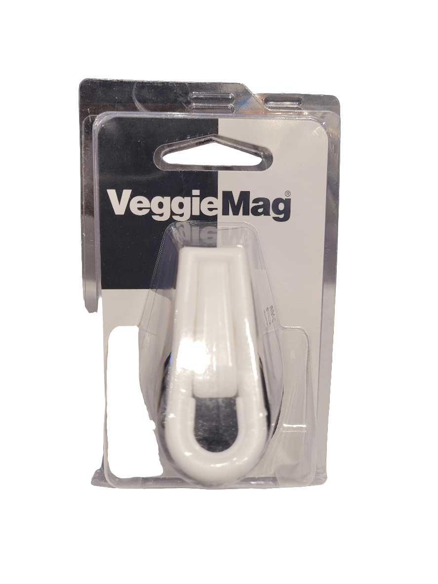 The image depicts a packaged Two Little Fishies - Magnetic Seaweed Clip, an accessory designed for cleaning aquariums. It is showcased in a transparent plastic blister pack, with a white clip prominently visible on the front.