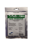 A resealable package of Two Little Fishies Sea Veggies Green Seaweed, Porphyra yezoensis, contains usage instructions, nutritional information, and an expiry date of 12/2025. Net weight: 12g (0.4oz).