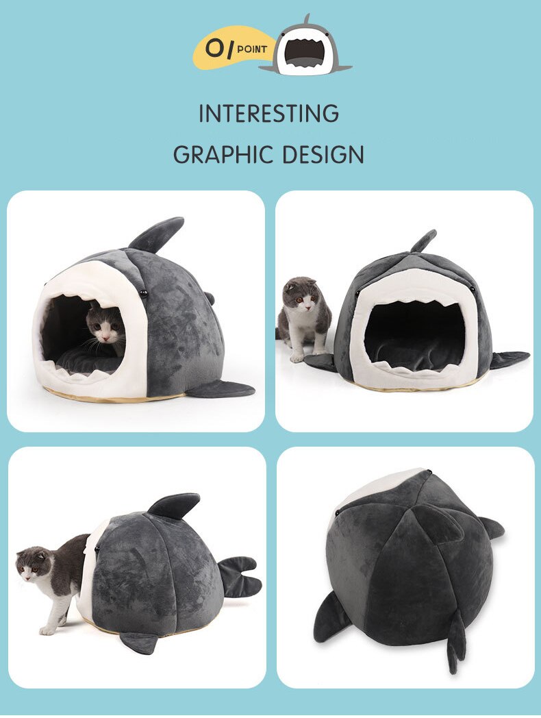 Warm Pet Dog Bed Shark Shape Breathable Cat House Winter Waterproof