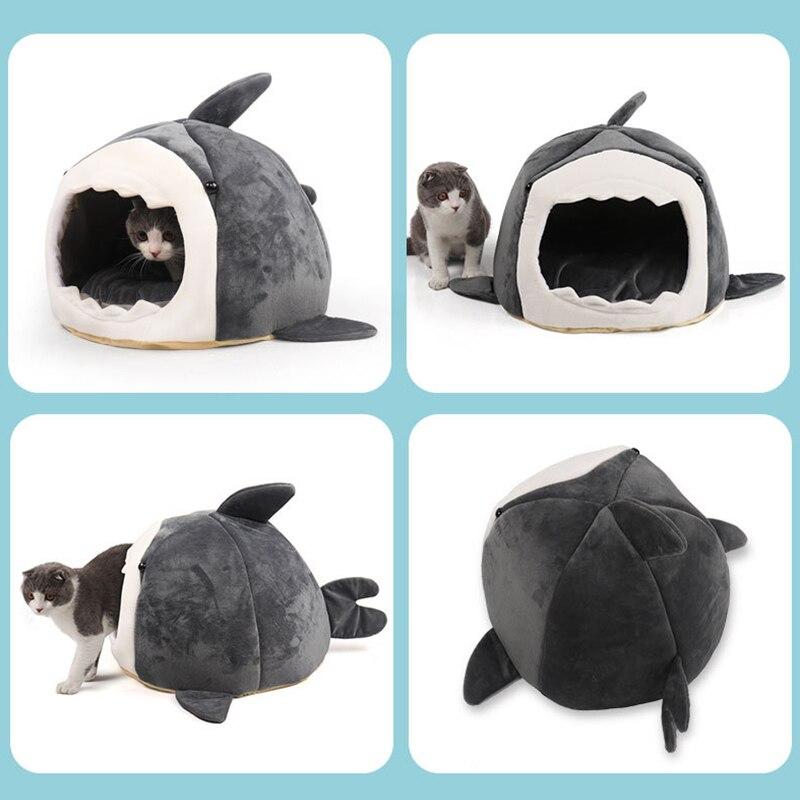 Warm Pet Dog Bed Shark Shape Breathable Cat House Winter Waterproof