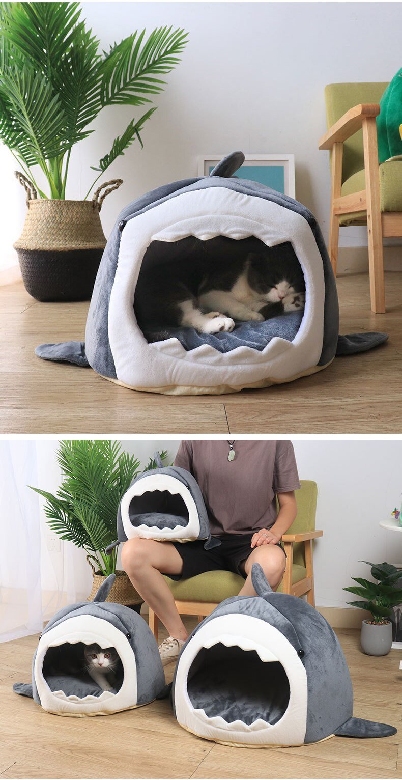 Warm Pet Dog Bed Shark Shape Breathable Cat House Winter Waterproof