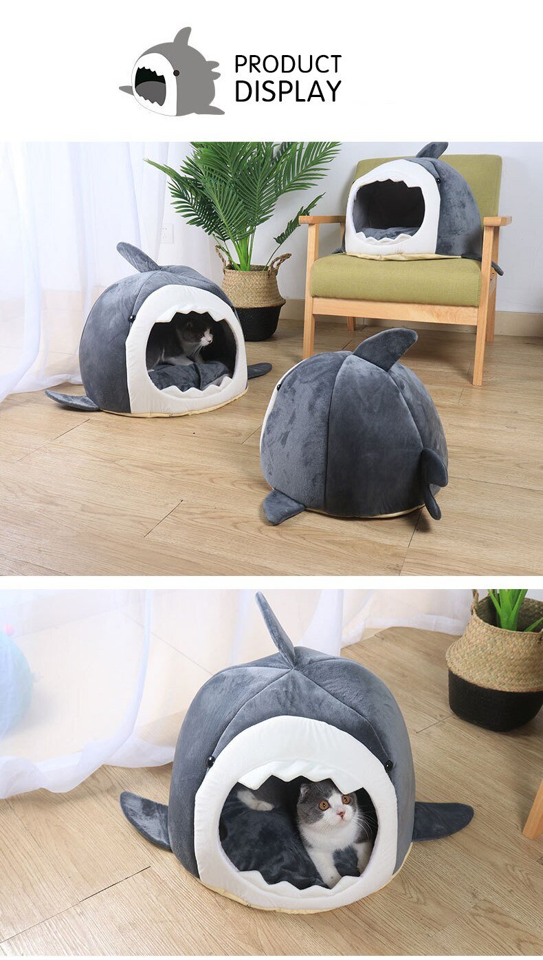 Warm Pet Dog Bed Shark Shape Breathable Cat House Winter Waterproof