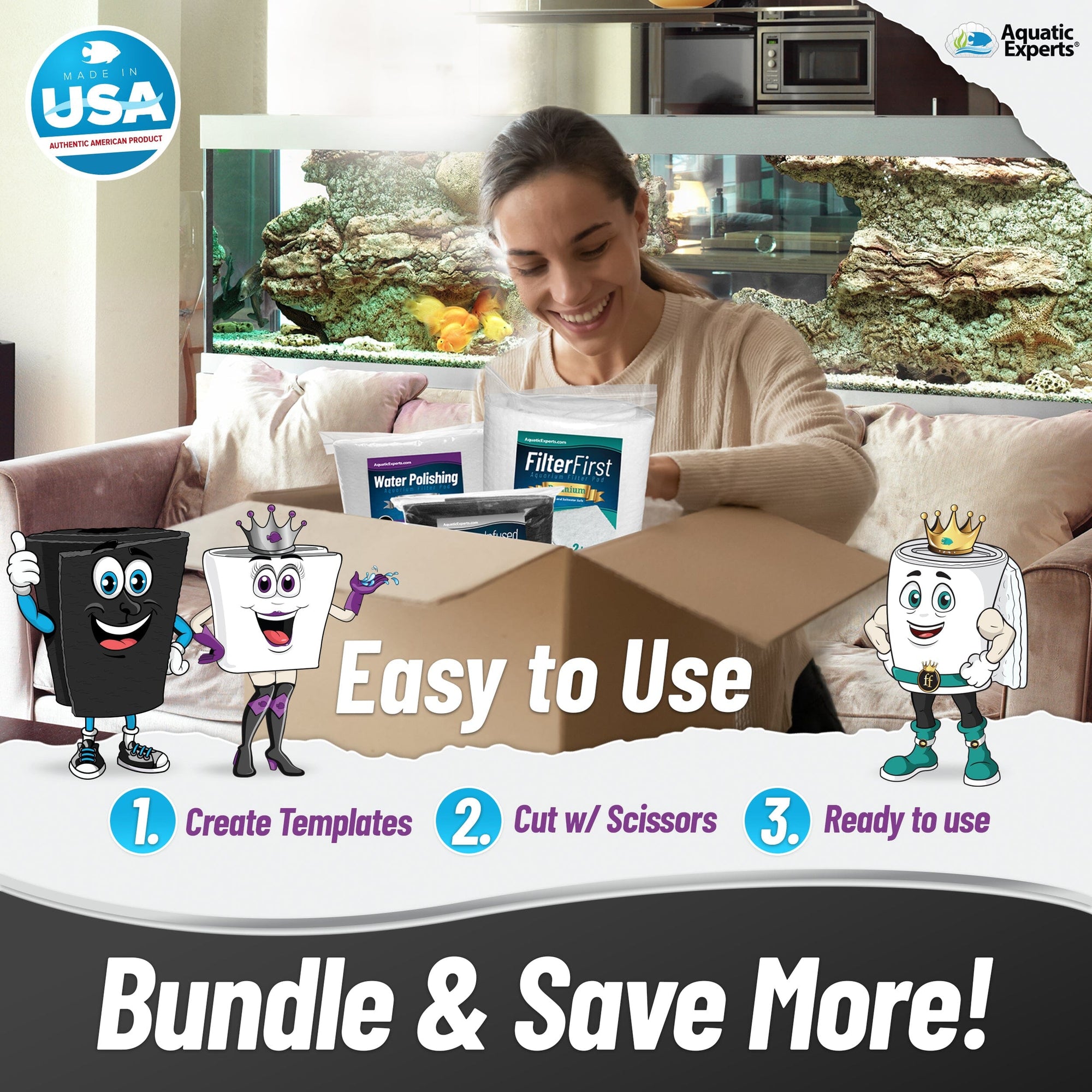 Aquarium Bundle - Carbon Filter 10.5&quot;x36&quot; + FilterFirst 12&quot;x72&quot;+ Polishing Pad 100 Micron Bundle