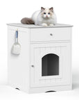 Wooden Pet House Cat Litter Box Enclosure with Drawer Side Table