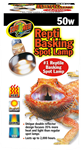 Image of ZooMed - ReptiBasking Spot Lamp 50w packaging, showcasing the #1 Reptile Basking Spot Lamp with a unique reflector for enhanced heat and light output. A lizard image is displayed at the bottom.