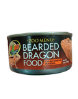 A can of Zoo Med Bearded Dragon Food 6 Oz featuring an image of a bearded dragon on the label, weighing 6 oz (170 g), suitable for all bearded dragons.