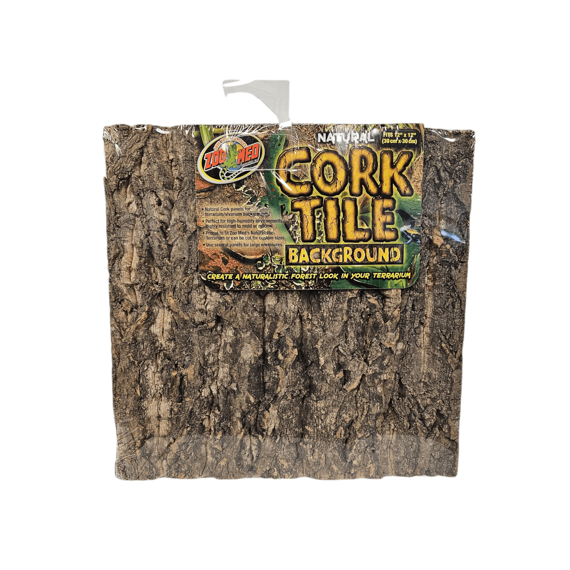 Introducing the ZooMed Cork Tile Flat 12x12, which boasts a realistic bark texture. This cork board is perfect for terrariums, providing a natural look and feel.