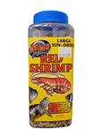 A container of ZooMed - Red Shrimp 5oz with a blue lid features illustrations of red shrimp and fish. Priced at $24.99, this 142 g package offers a protein-rich diet ideal for aquatic turtles and fish.