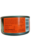 A can of ZooMed - Tortoise / Lizard Food 8.5oz displaying its label. The label includes a list of ingredients and nutritional information, detailing protein, fat, fiber, and moisture percentages. The brand name and contact information are printed at the bottom.