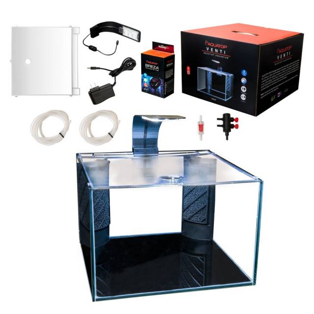 AQUATOP - Venti 5 Gallon Glass Aquarium Kit with LED Light, Breza Air Pump &amp; Filter Cartridge, VDA-04